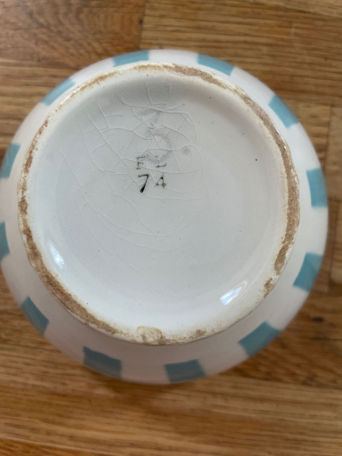 Vintage bowl with sky blue stripes