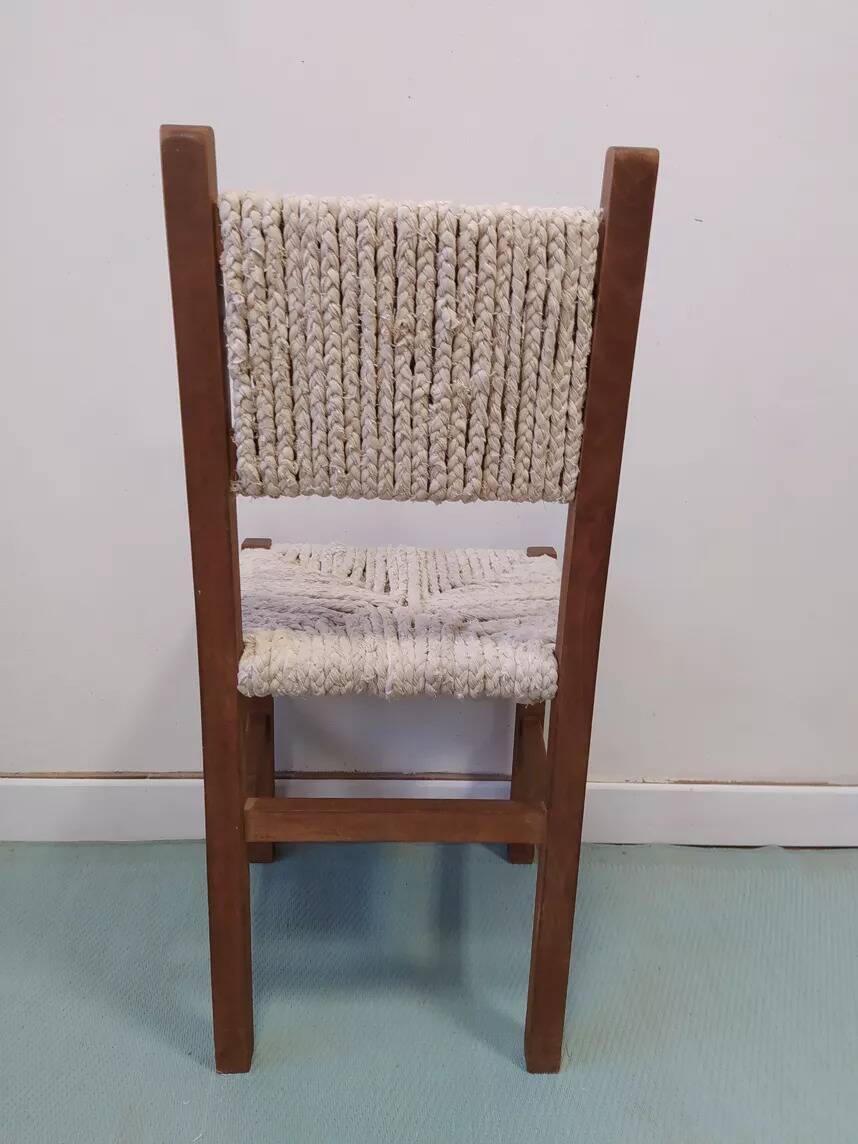 Wooden chair with woven rope seat
