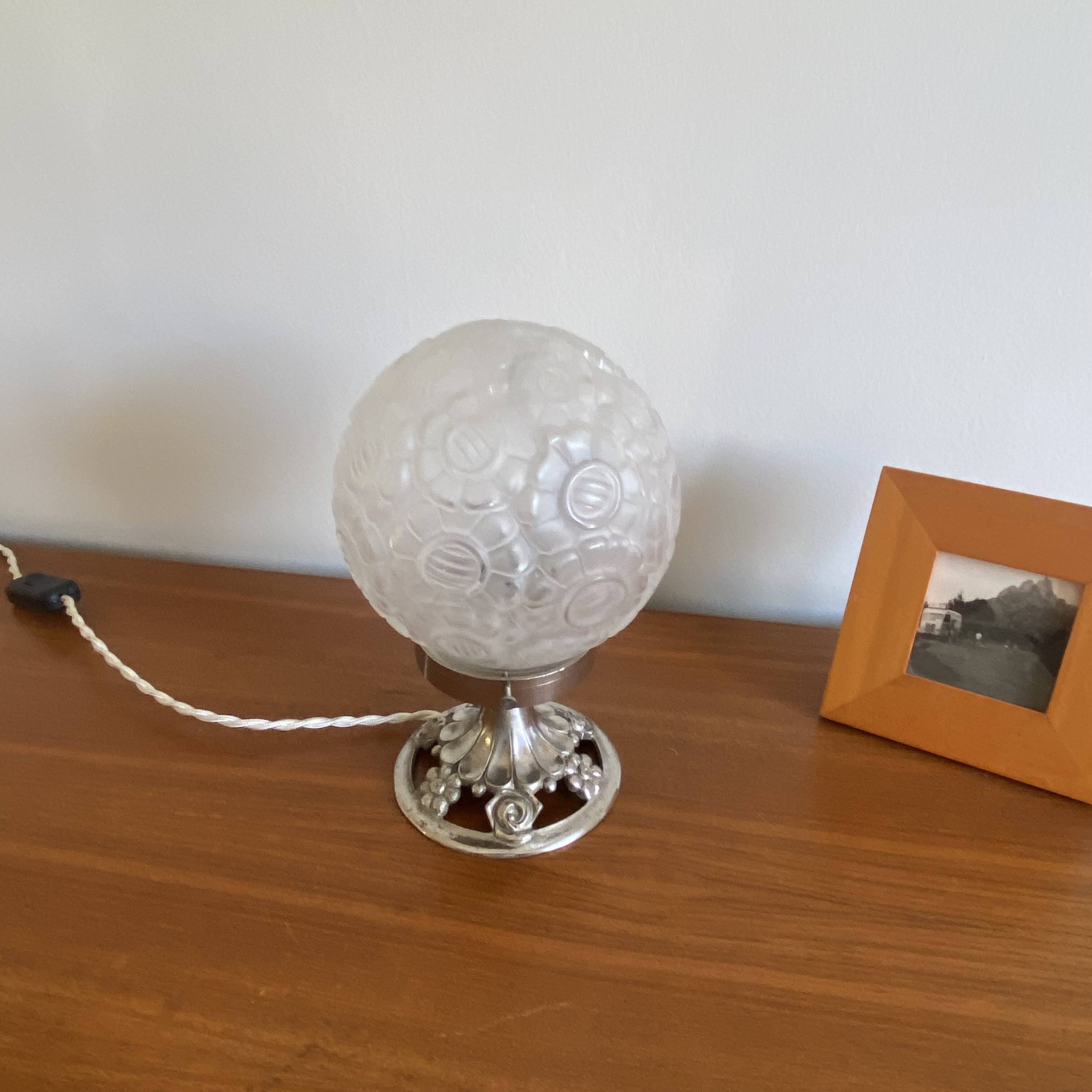 Art deco table lamp, desk lamp, antique glass globe