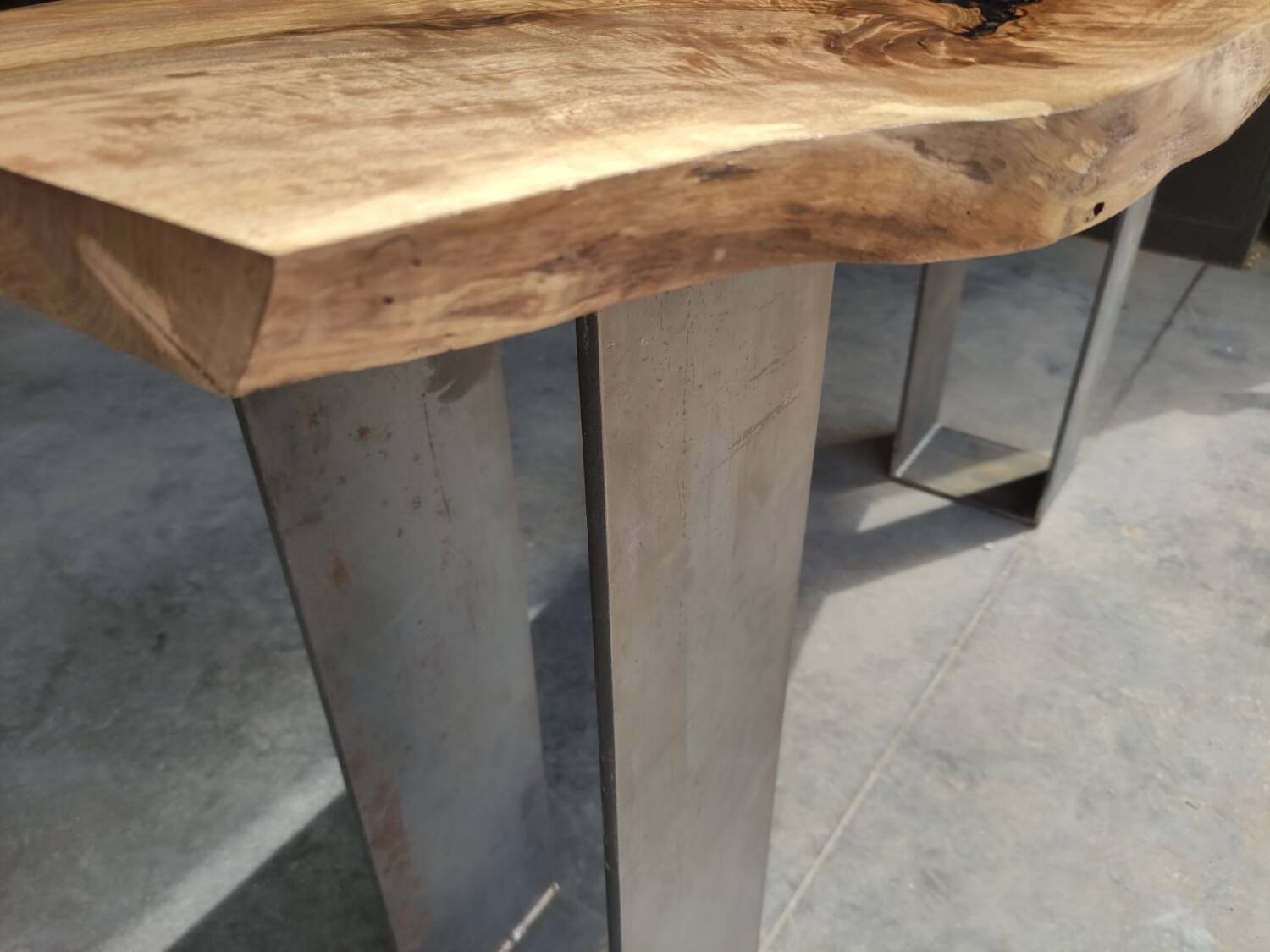 Walnut console with steel legs