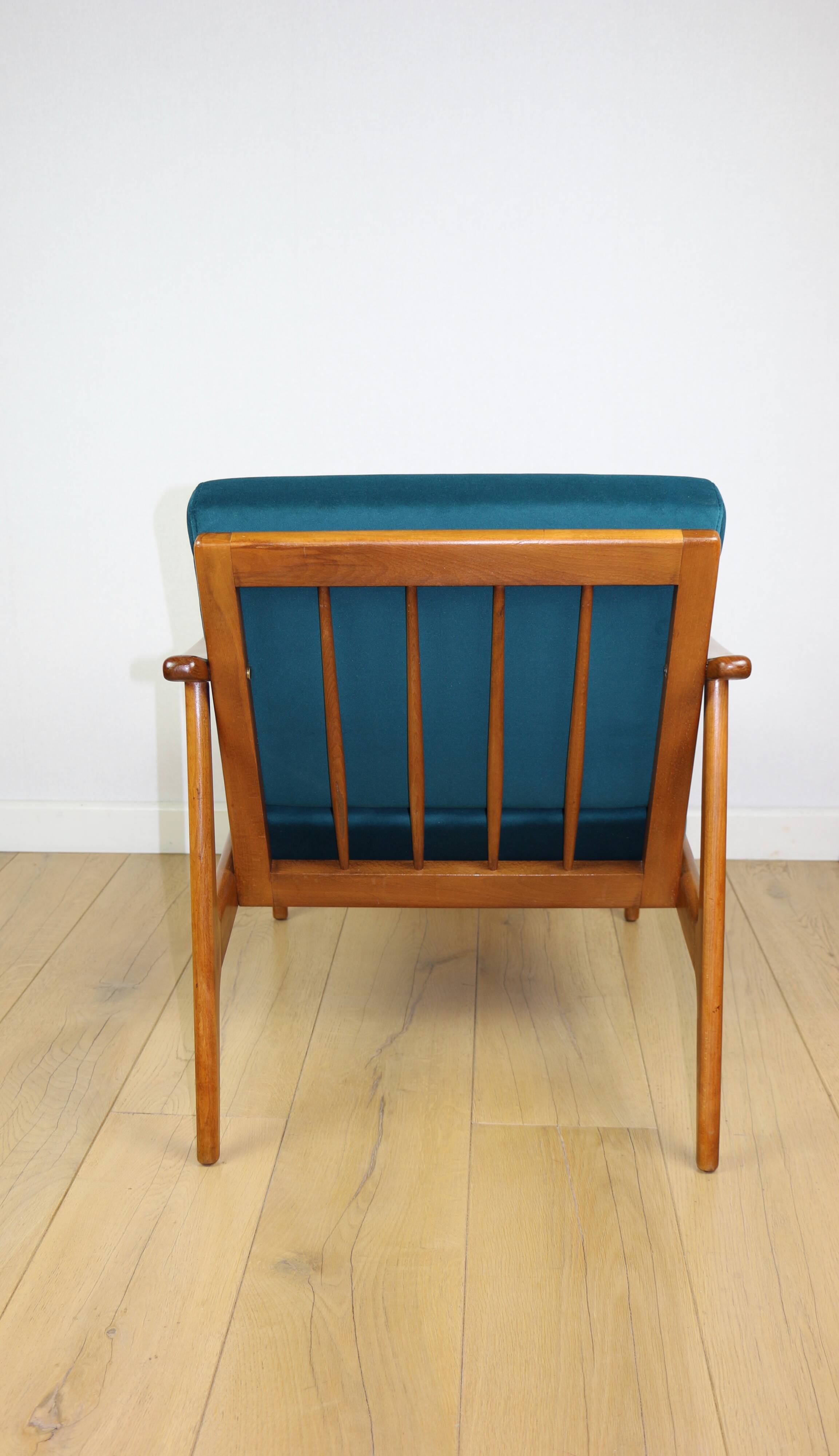 Danish vintage loft armchair in sea green on removable cushions