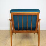 Danish vintage loft armchair in sea green on removable cushions