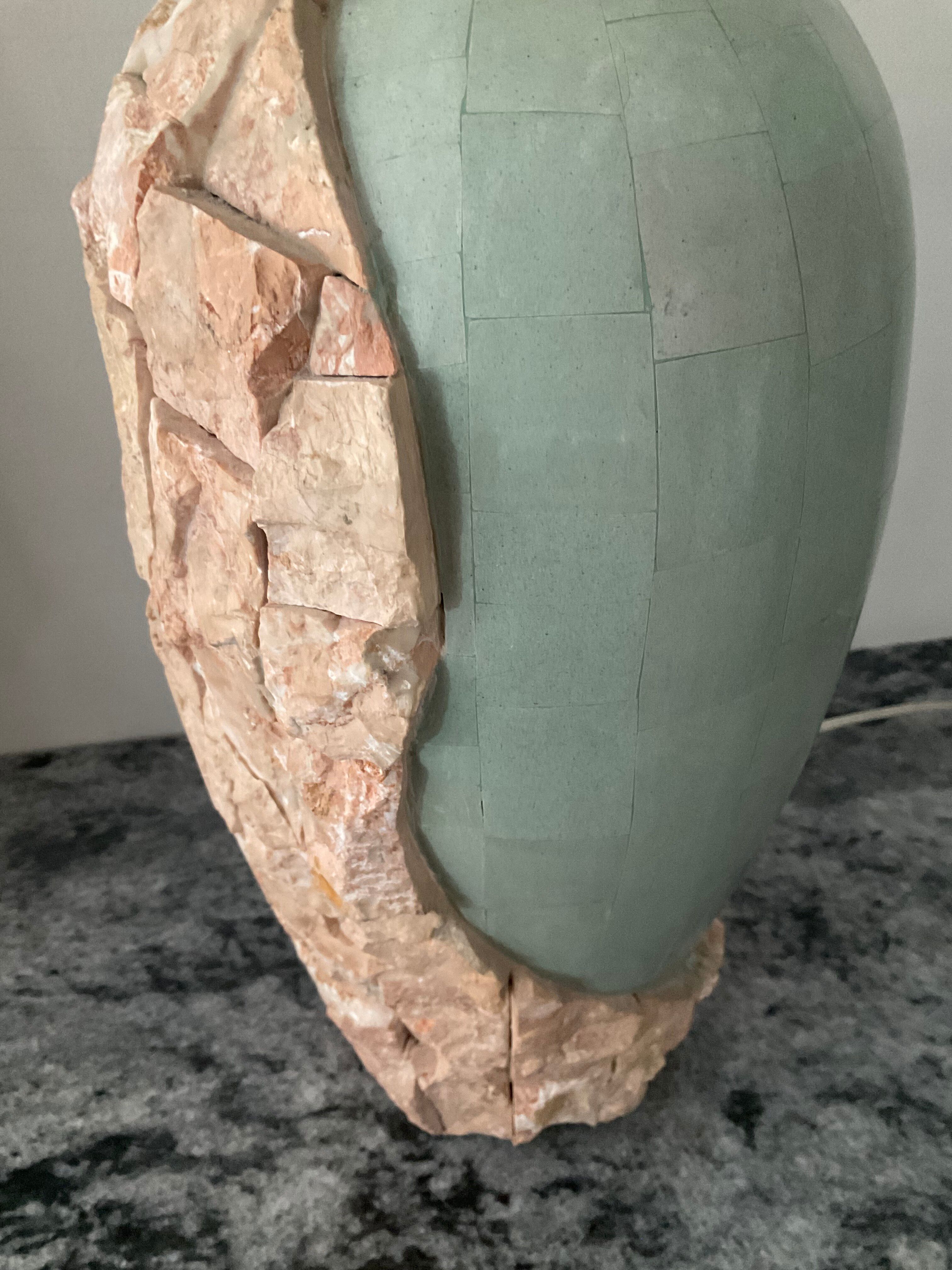 Vintage lamp base in Mactan stone and green marble.