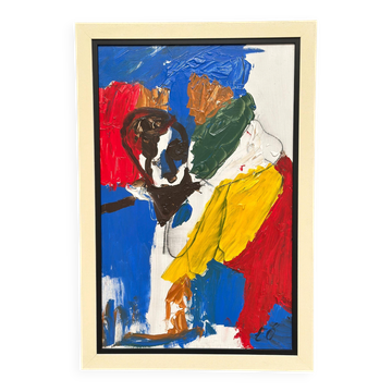 Huile sur panneau suédois - 'Homme parmi les couleurs' par Emil Östlund - Signé - vintage et nouvellement encadré