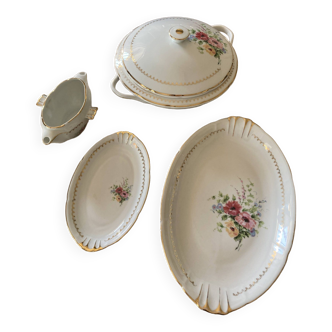 Ensemble soupière plats de service et saucière Porcelaine Royal émail pâte fine C.G Vierzon