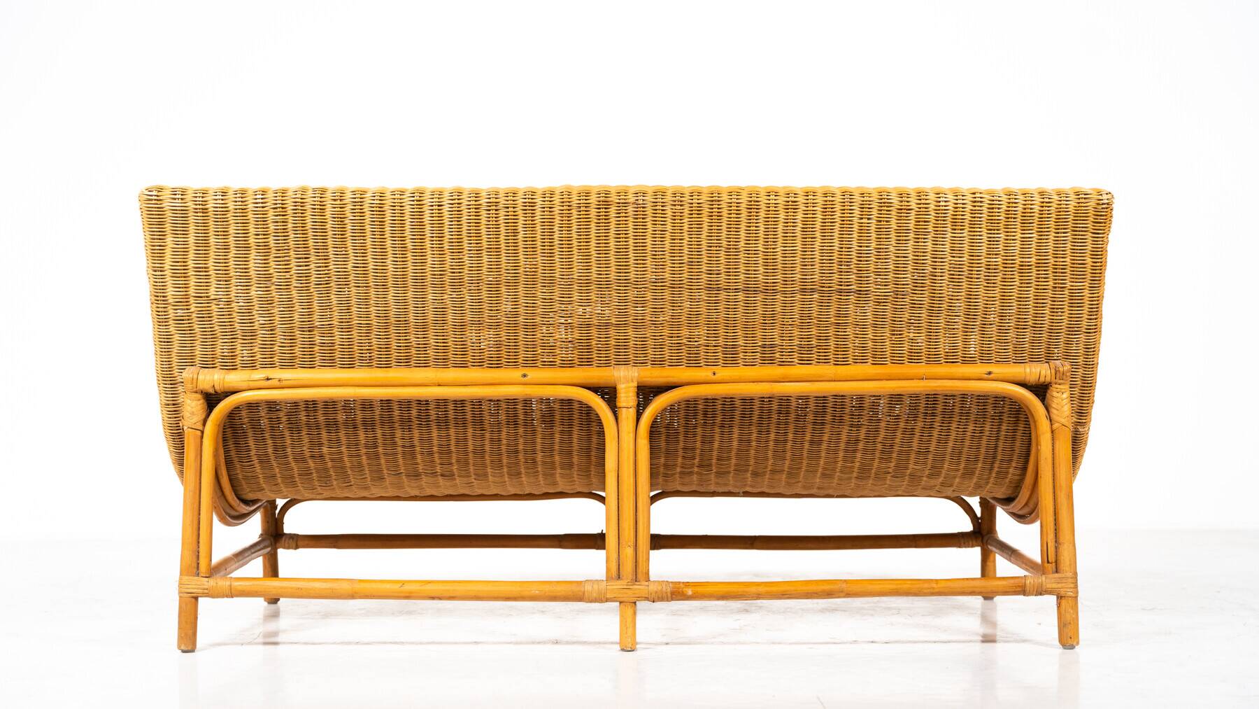 Mid-Century Modern Wicker Bench, Italy, 1970s