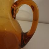 Large pitcher bubbled glass amber