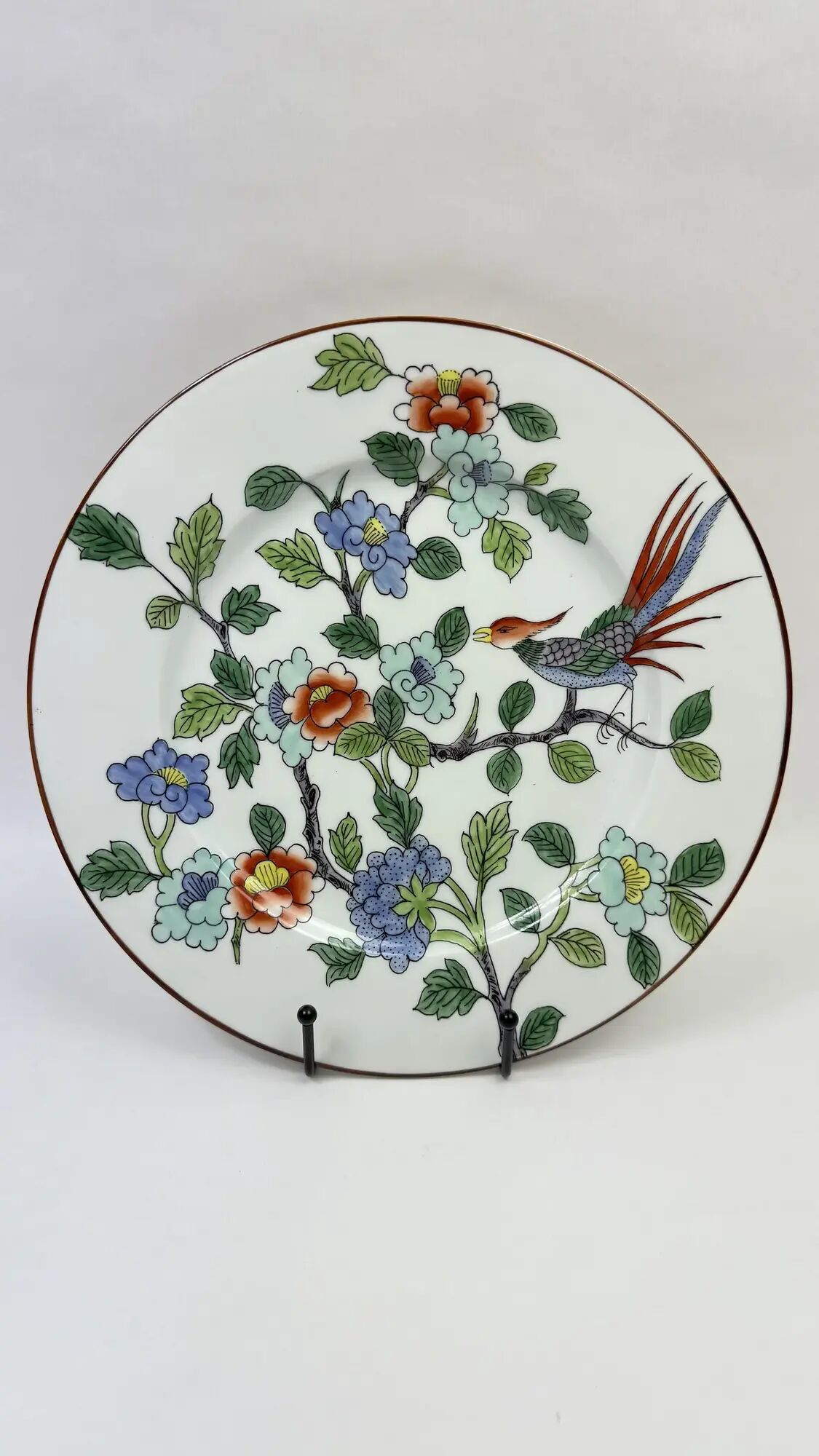 6 porcelain plates from Paris for Tiffany & Co, bird and peonies.