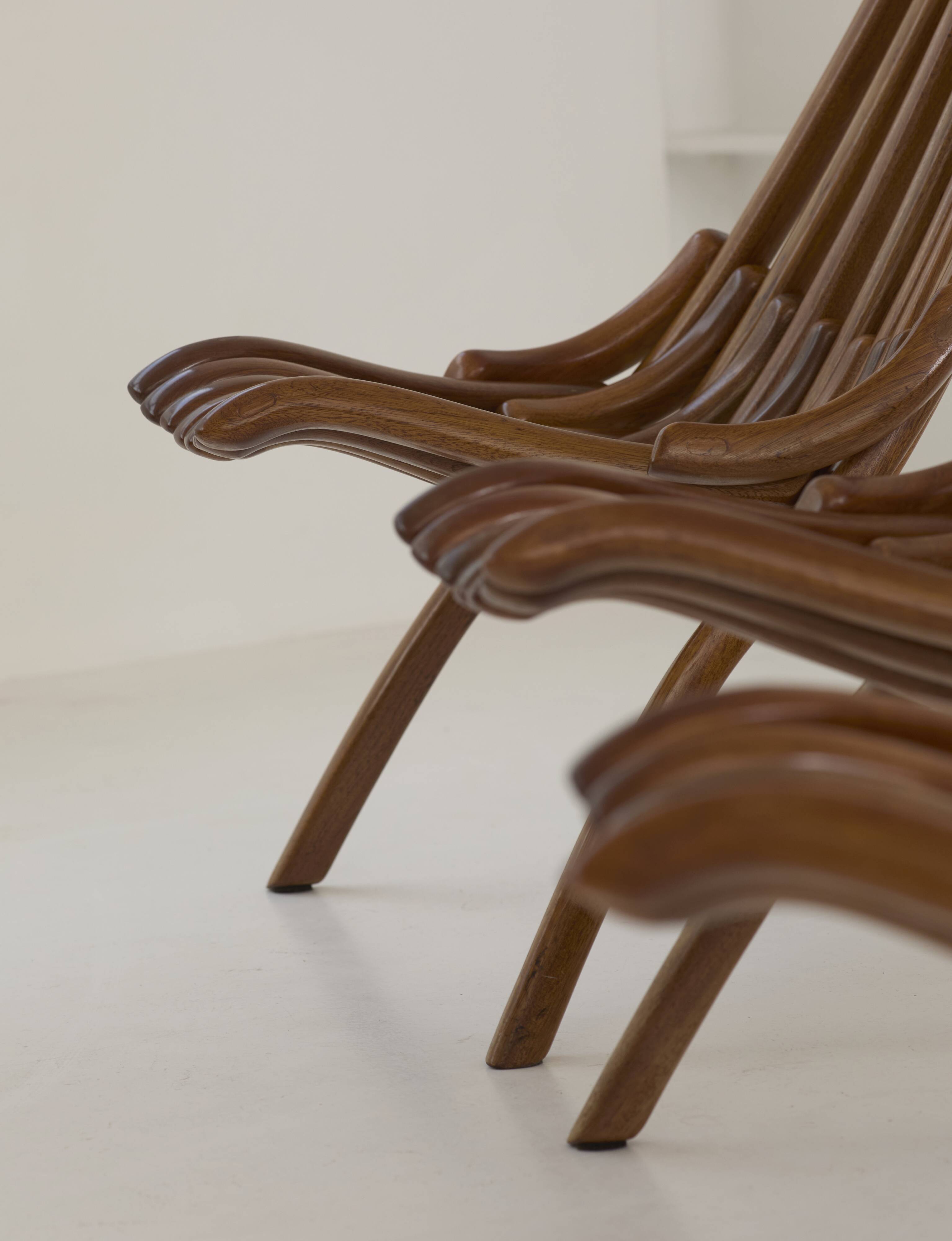Handcrafted folding chair in solid wood (Iroko) vintage circa 1970.