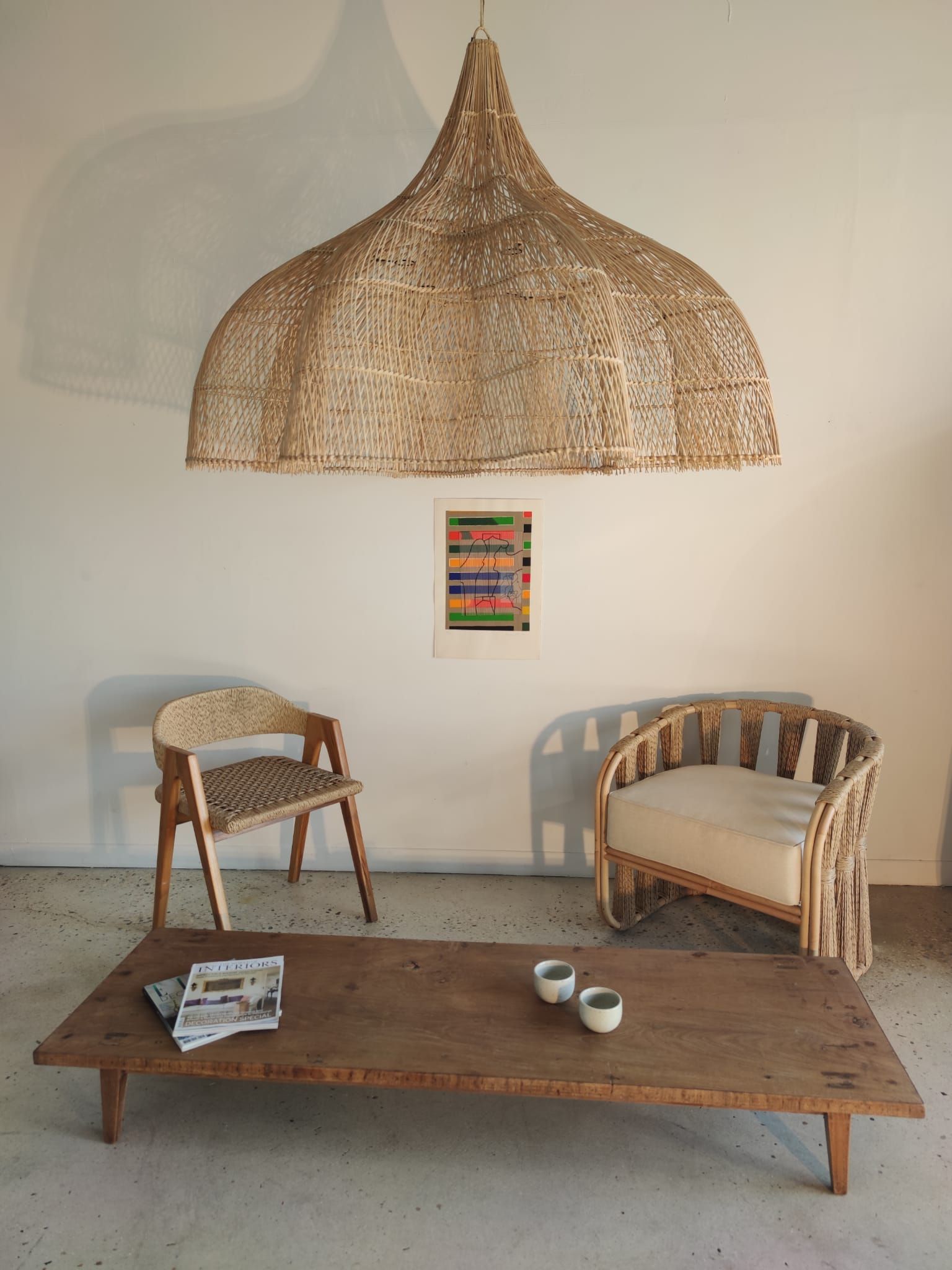 Huge rattan suspension in the shape of a corolla H:1m; D: 1m50