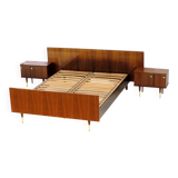 Vintage mid century double bed bedroom set in rosewood & brass, 1960s