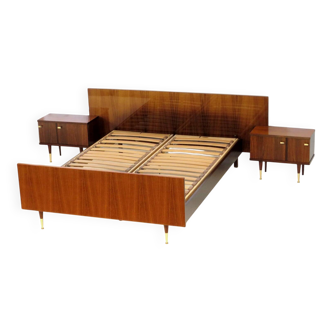 Vintage mid century double bed bedroom set in rosewood & brass, 1960s
