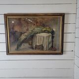 Ancien tableau nature morte faisan peinture sur toile signée