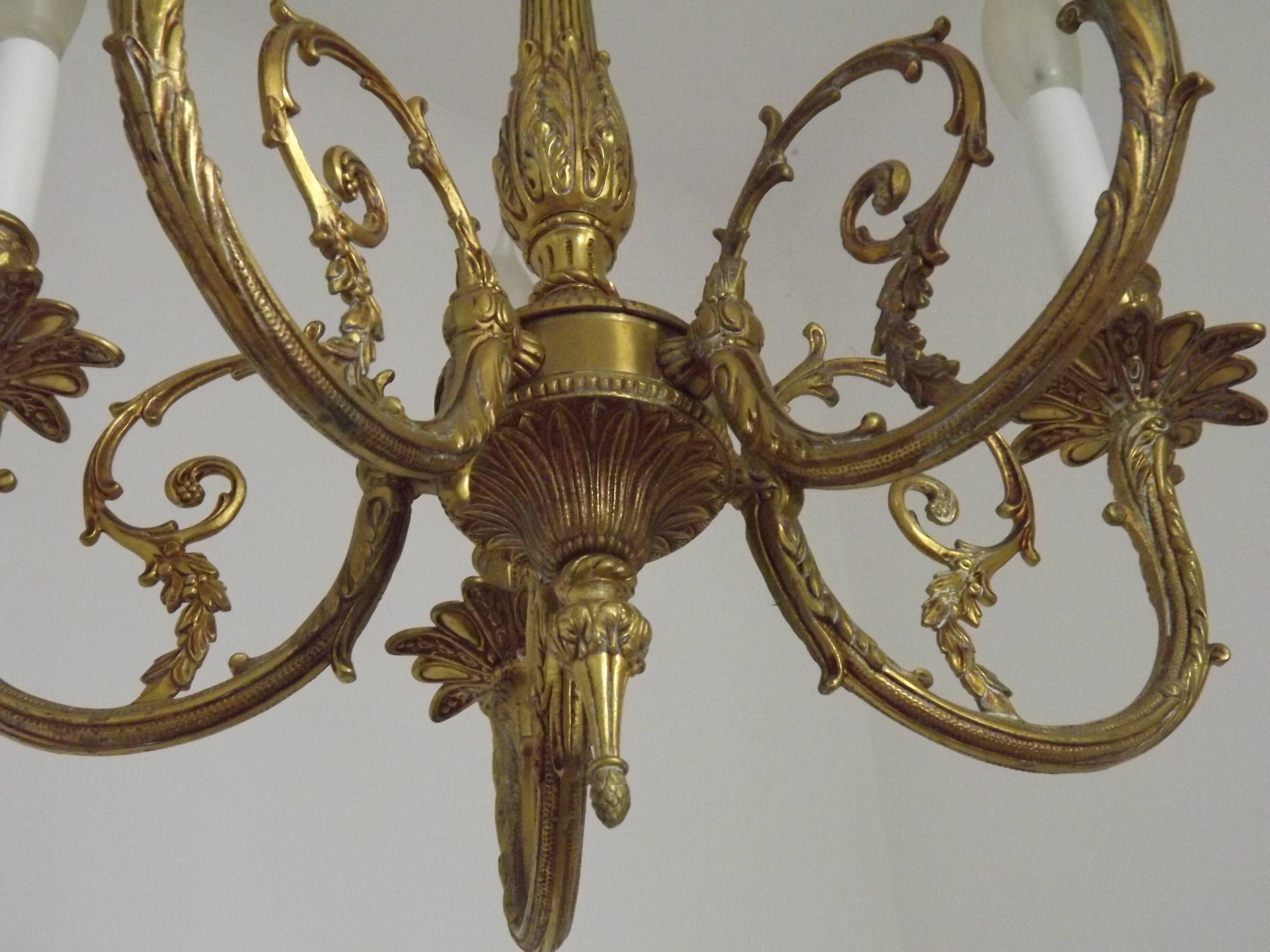Elegant French Vintage Bronze 5-Light Art Nouveau Style Chandelier