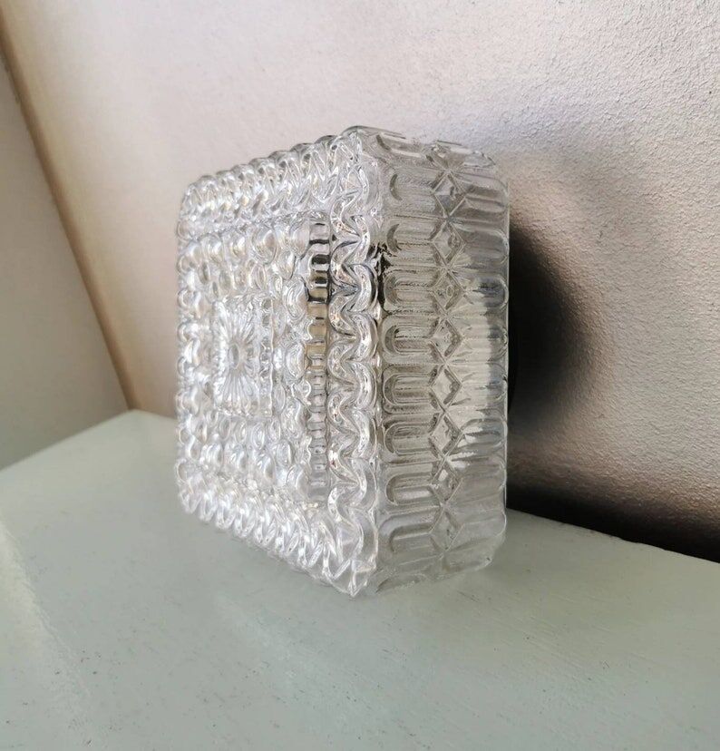 Vintage square glass ceiling lamp, 70s