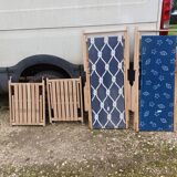 Pair of wood and fabric long chairs