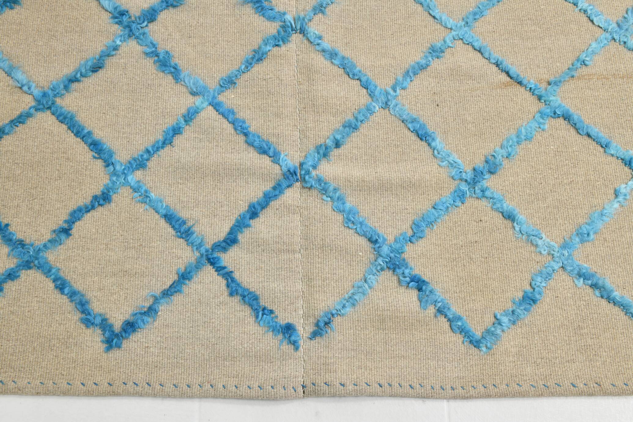 6x9 Beige & Blue Handmade Moroccan Rug, 185x282Cm SK 7339