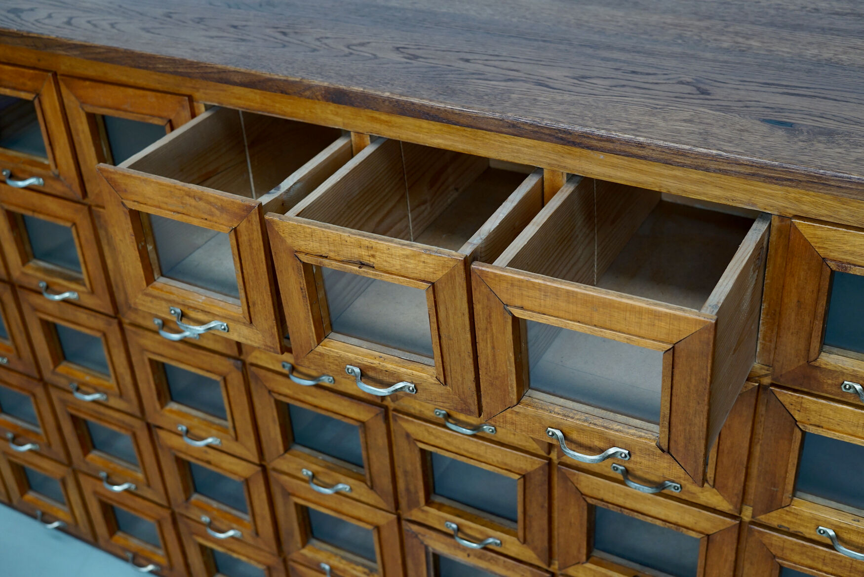 Vintage Dutch Oak Haberdashery Shop Cabinet / Vitrine, 1950s