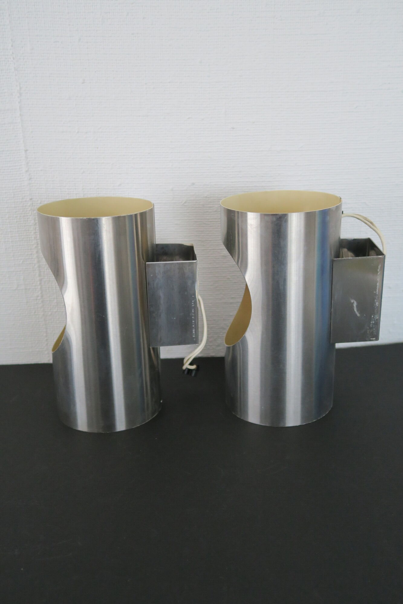 Paires appliques  tubes vintage 1970 inox satiné