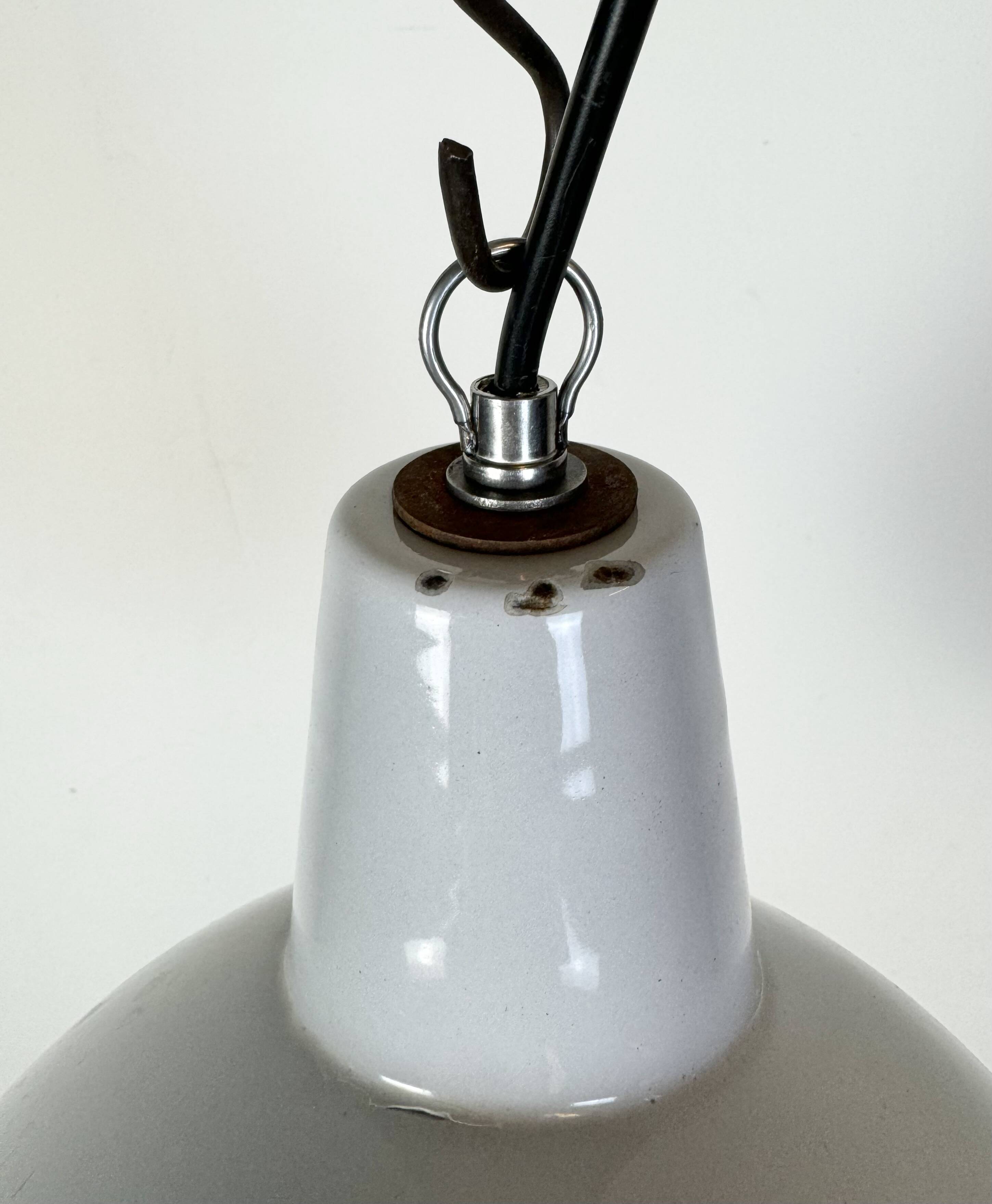 Industrial Grey Enamel Factory Pendant Lamp, 1960s