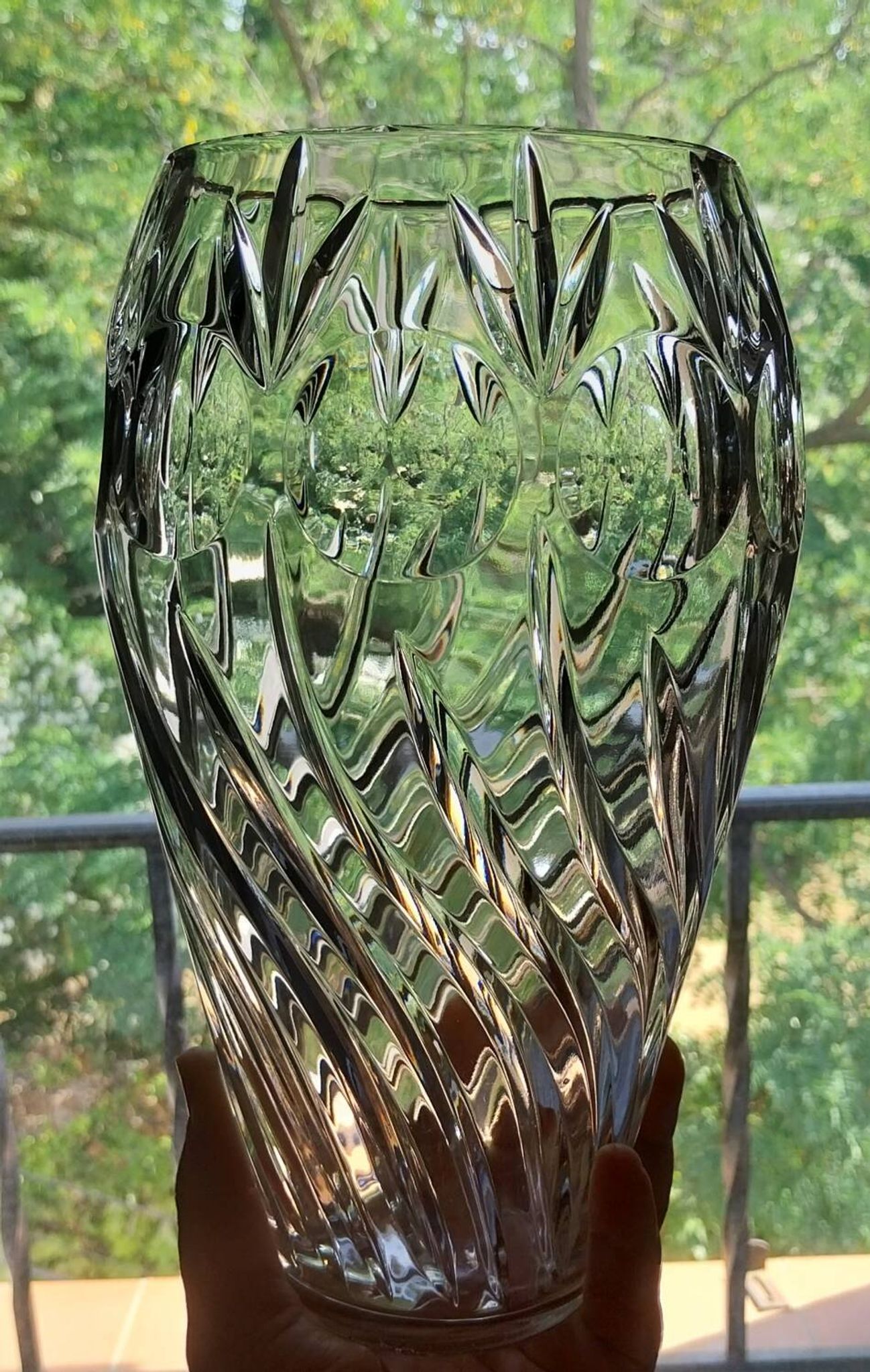 Antique large cut crystal vase