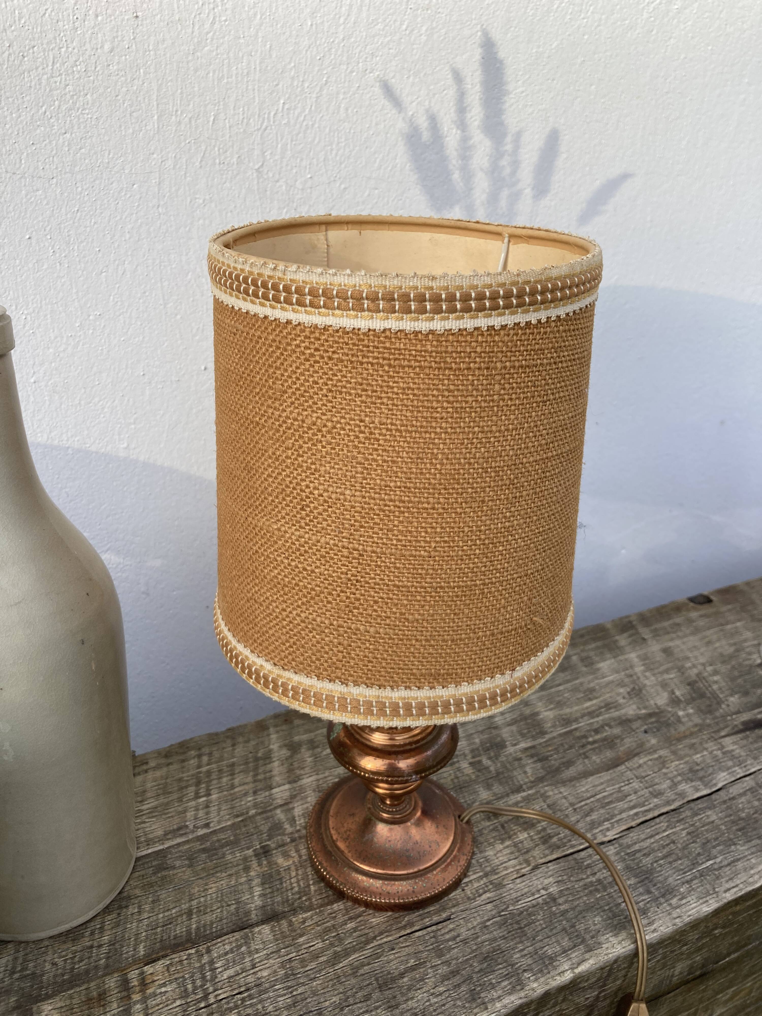 Copper lamp and fabric lampshade from the 70s