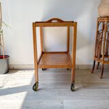 Desserte vintage en bois à roulettes plateau amovible