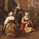 Peinture ancienne scène champêtre, huile sur toile, Europe du Nord '800