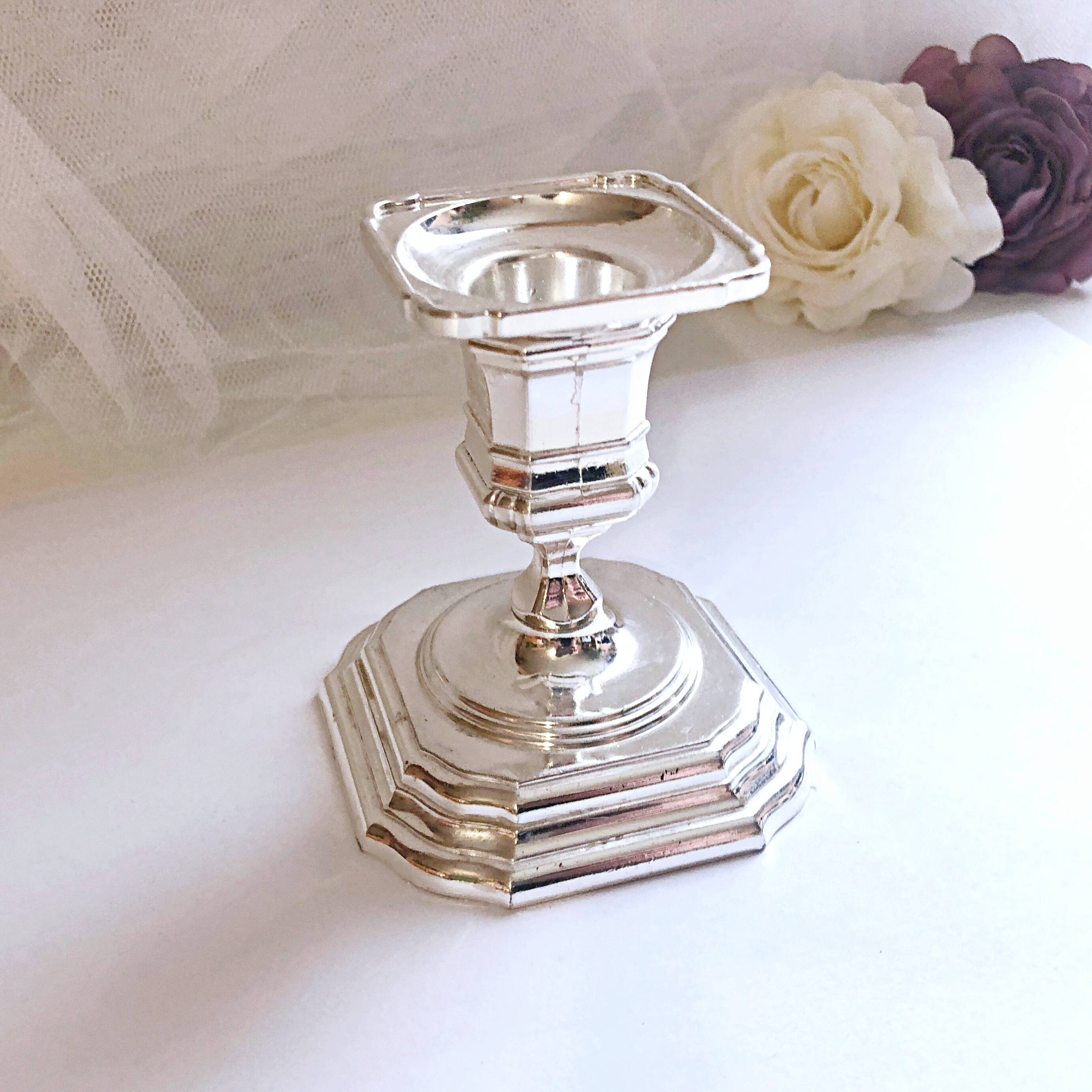 Candle holder on silver metal base Regency Style 20th West Germany
