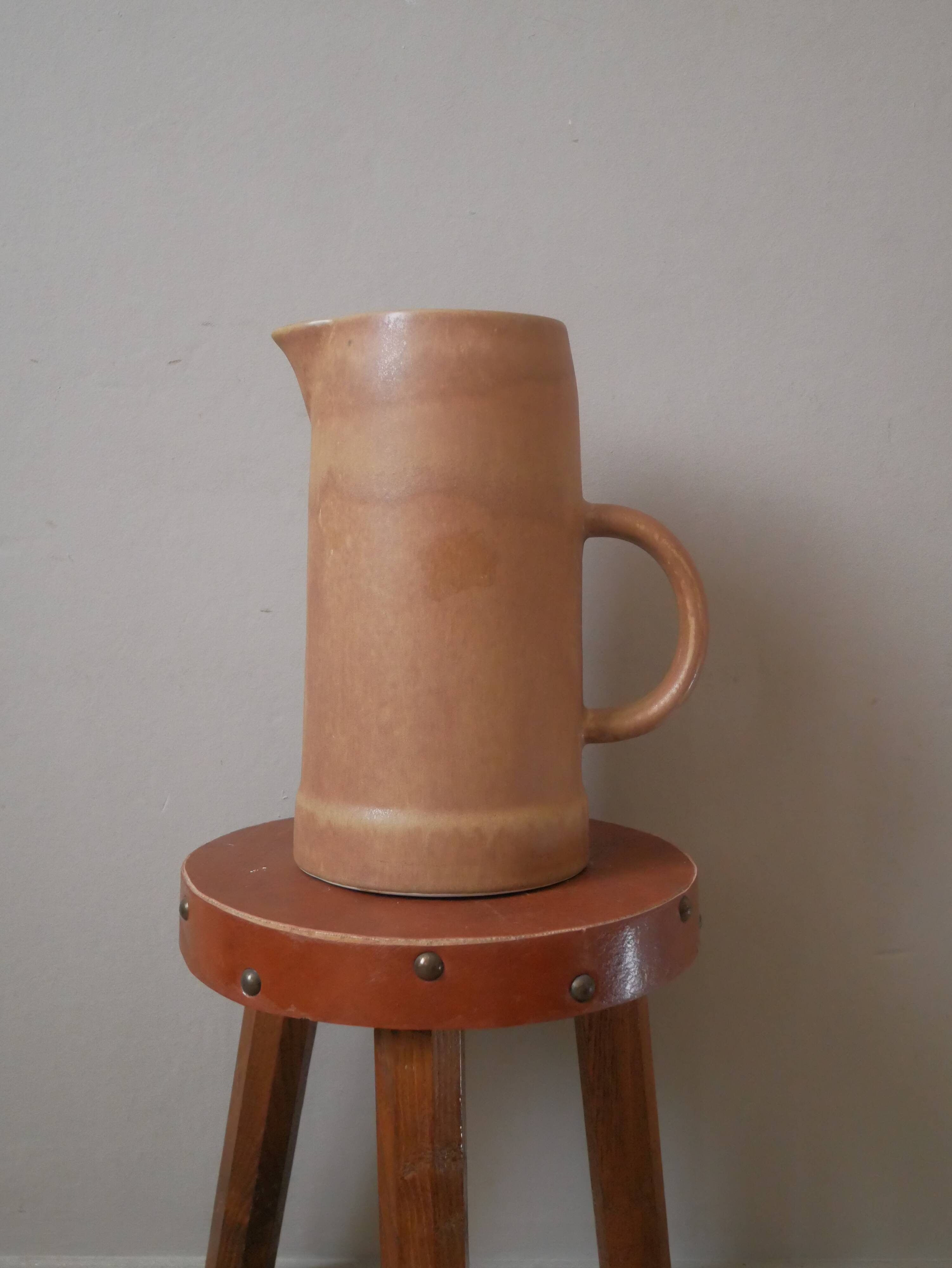 Pitcher vase with handle vintage sandstone pottery handmade ceramic artisanal Scandinavian country decoration