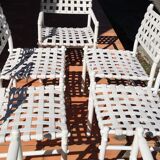 4 chairs & 2 vintage woven lounge armchairs triconfort, 1980 France