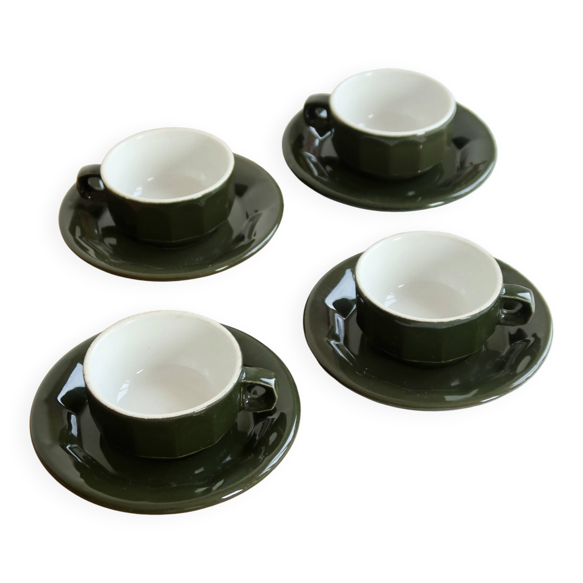 4 tasses à café bistrot vintage avec soucoupes