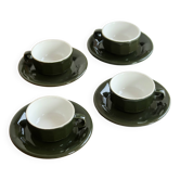 4 vintage bistro coffee cups with saucers