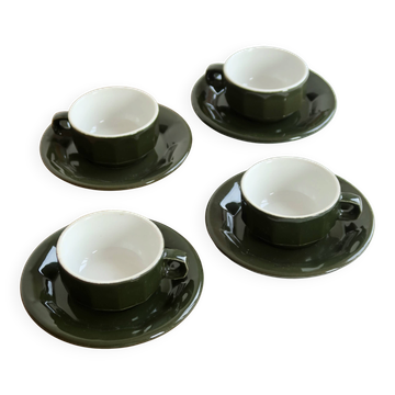 4 vintage bistro coffee cups with saucers