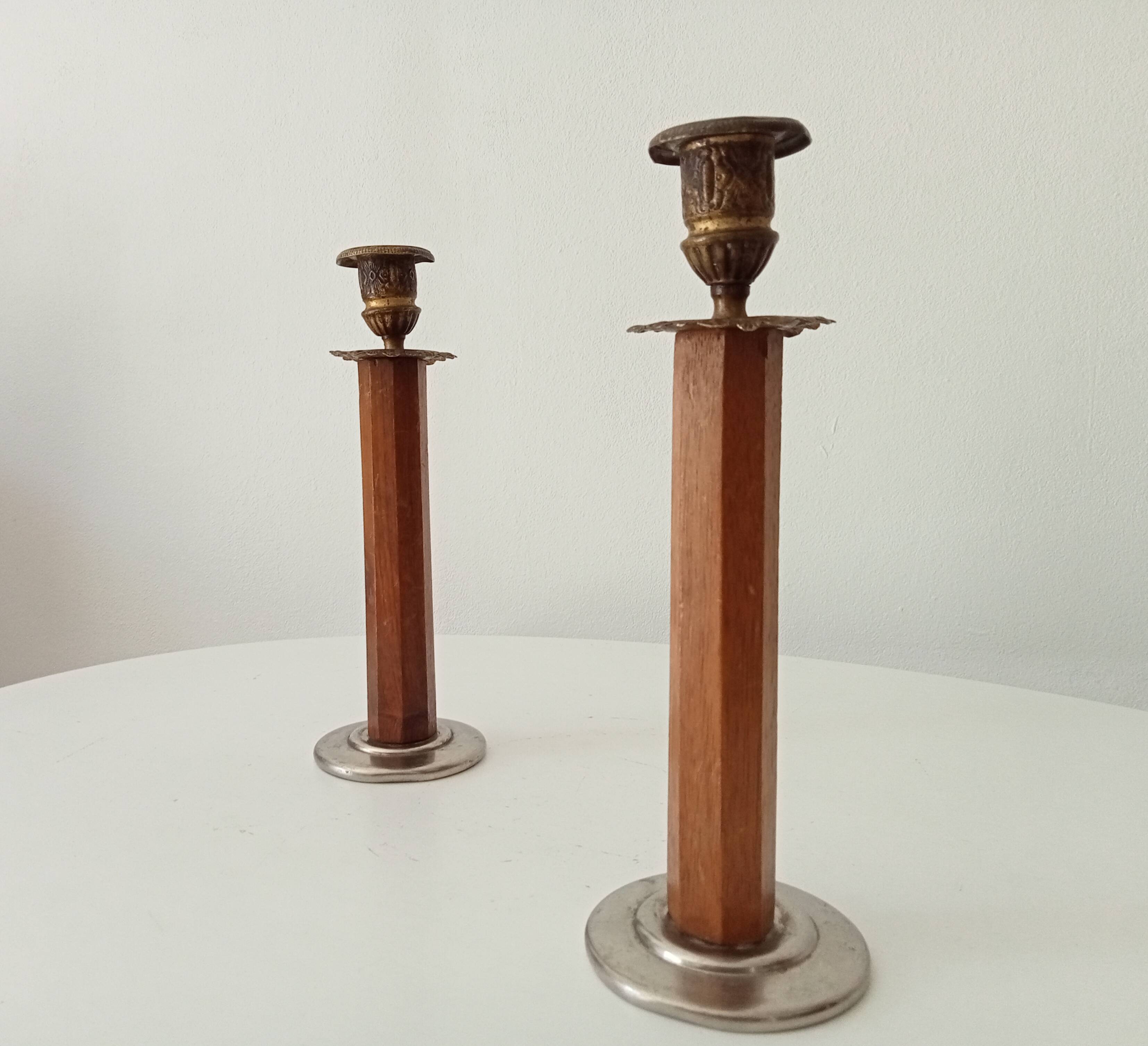 Pair of antique folk art candlesticks
