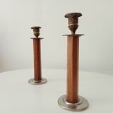 Pair of antique folk art candlesticks