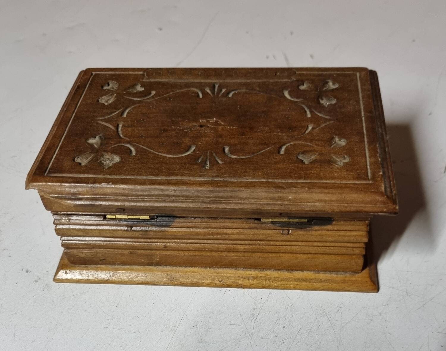 Small antique wooden chest / box with engraving