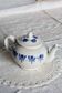 Antique teapot Saint-Uze steel clay cobalt blue pattern