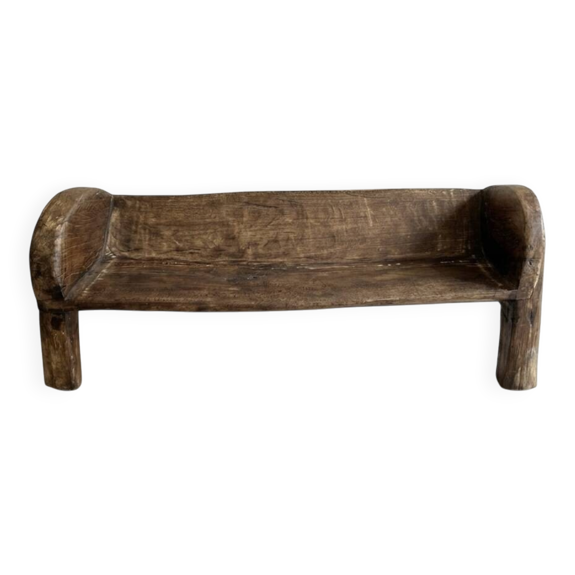 Traditional monoxyle bench in solid Indian wood.
