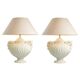 Pair of table lamps with antique look and brushed brass finish.