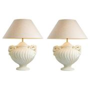 Pair of table lamps with antique look and brushed brass finish.