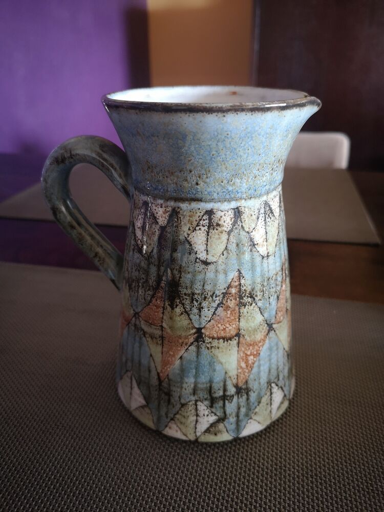 Enamelled ceramic pitcher - Signed Pérot