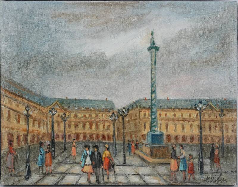 Michel Pabois : Paris, la place Vendôme, huile sur toile originale signée