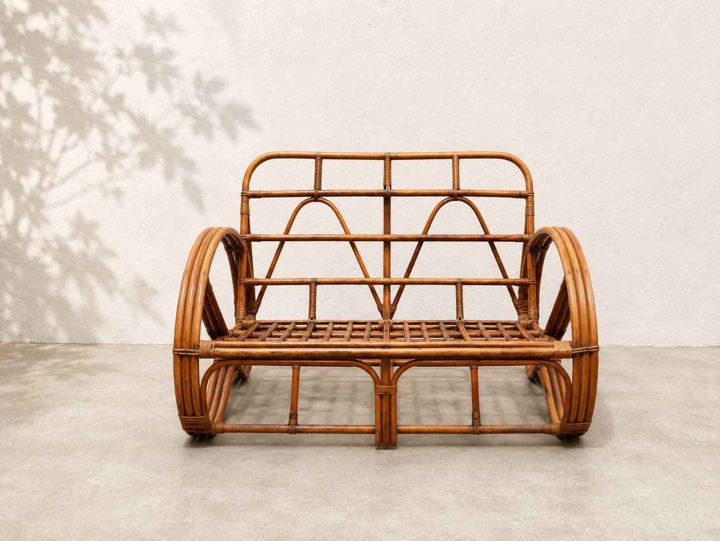 "Bretzel" vintage rattan bench – 1960s-1970s