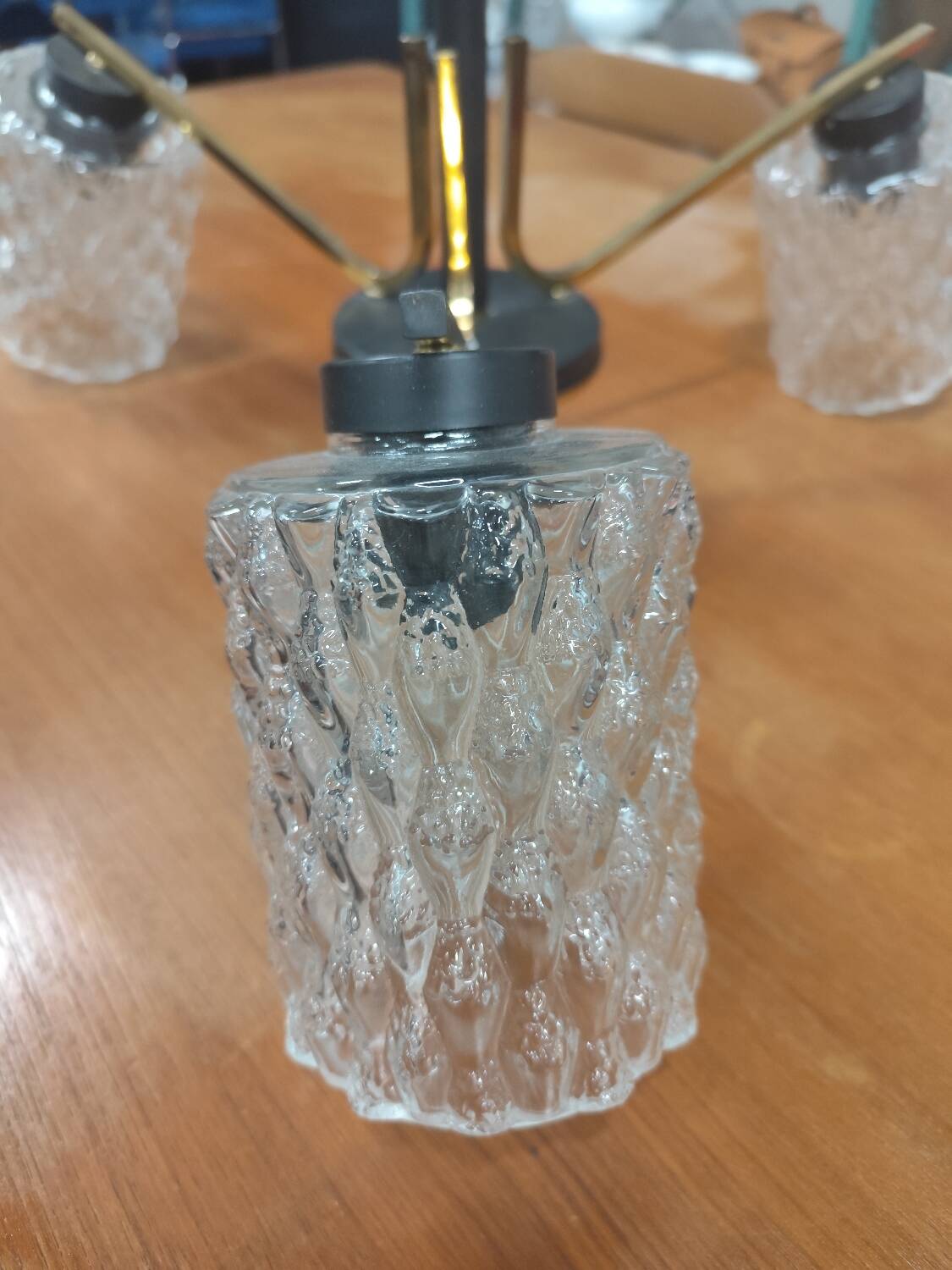 Vintage 70s chandelier with 3 clear glass globes