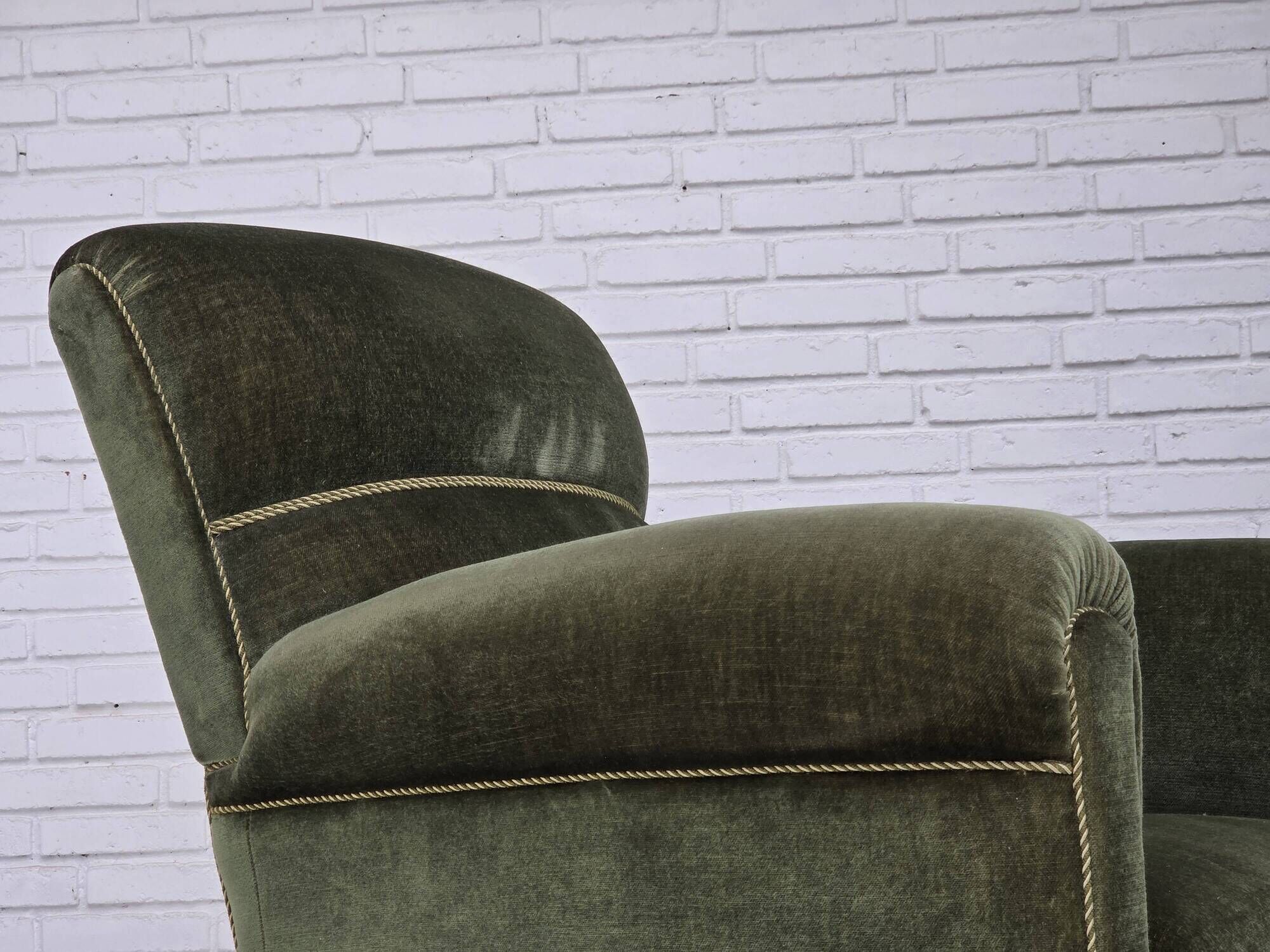 1950s, Danish highback relax armchair, furniture velour, beech wood.
