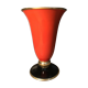 Cut vase on foot in red and black metal