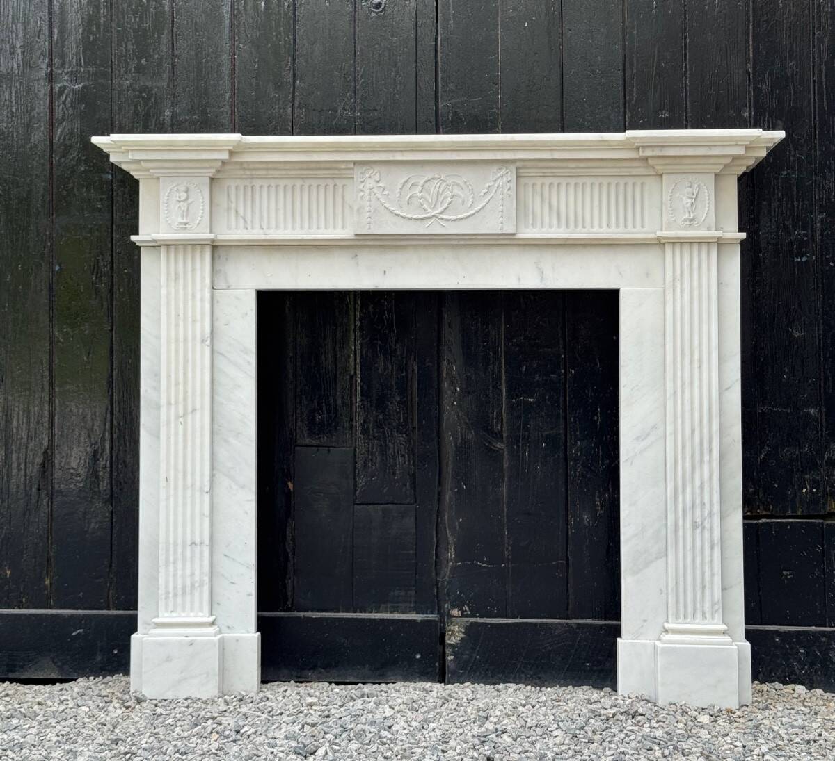 Neoclassical White Carrara Marble Fireplace Circa 1930
