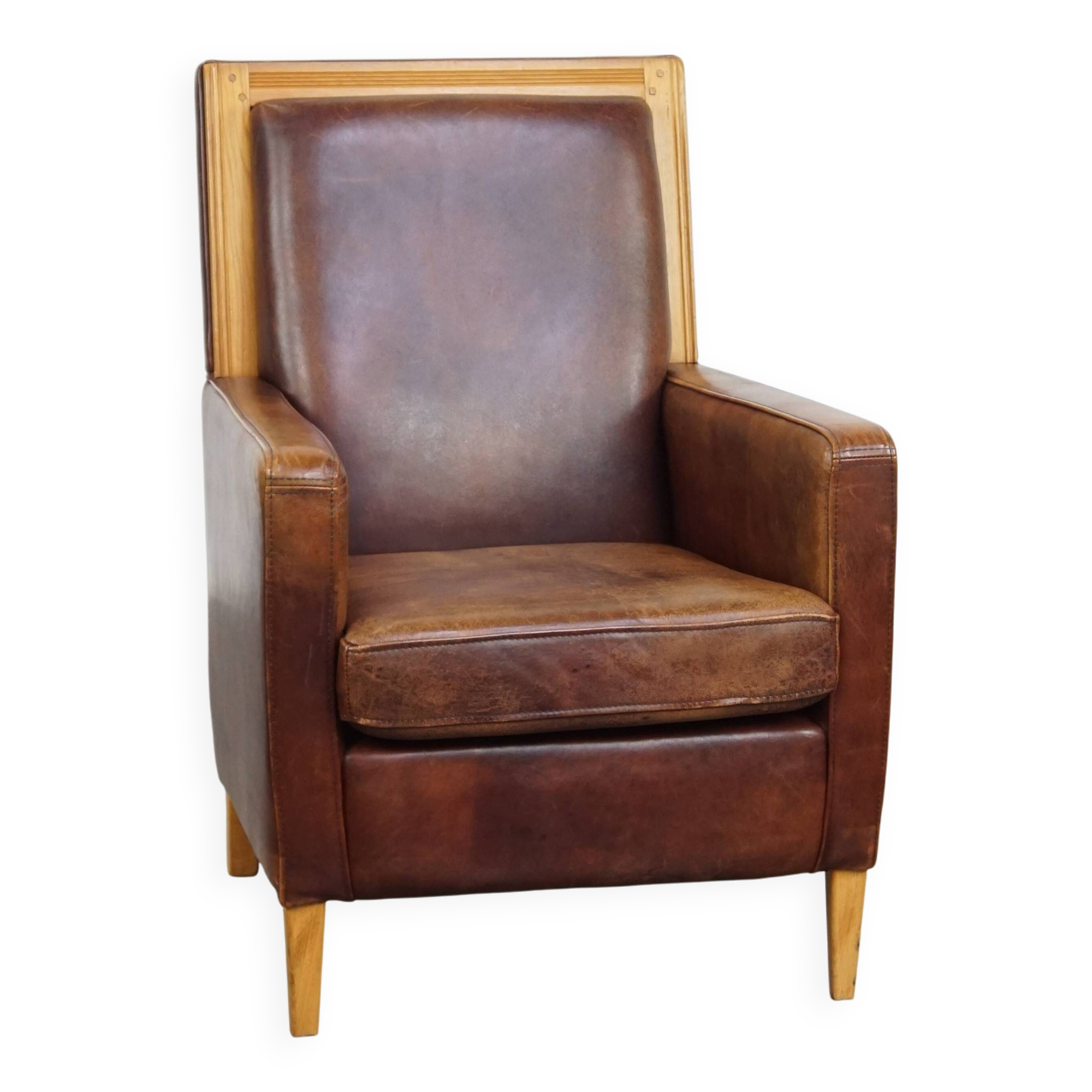 Sheepskin Leather Art Deco Design Armchair