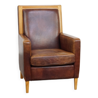 Fauteuil Art Déco en cuir de mouton
